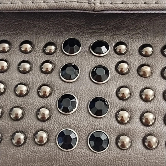 Gray Clutch Crossbody bag Gunmetal Studs Black Faceted Stones Removable Chain - Picture 9 of 11